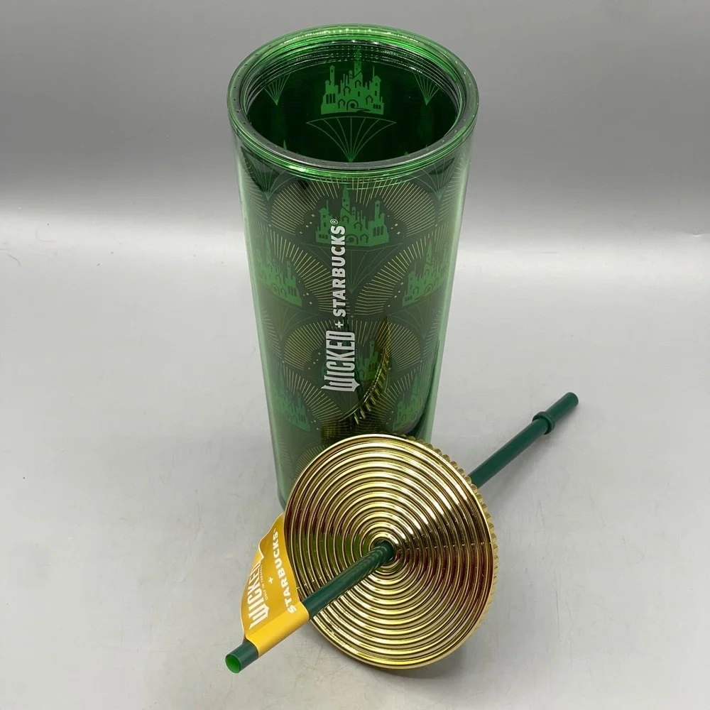 Starbucks Wicked Tumbler 24oz Emerald City Balloon‎ Straw Topper Green Set of 2
